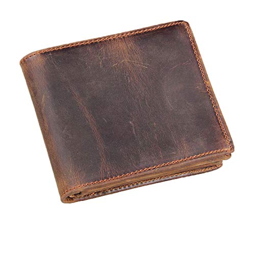 HRS Genuine Leather Wallets for Men-Handmade Vintage Italian Distressed Large Bifold Men's Wallet with RFID Blocking ID Window and Zipper