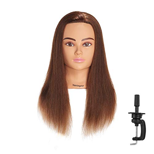 Hairingrid Mannequin Head 20'-22' 100% Human Hair Hairdresser Cosmetology Mannequin Manikin Training Head Hair and Free Clamp Holder (1906LB0414)