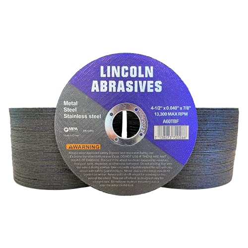 100 Pack 4.5' Cut-Off Wheels Lincoln Abrasives .040' Metal & Stainless Steel