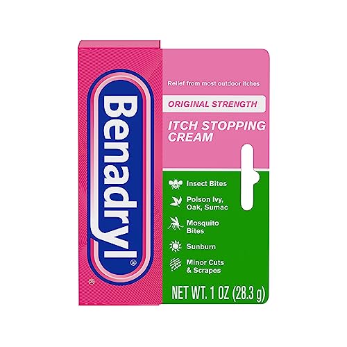 Benadryl Original Strength Anti-Itch Cream, Bug Bite Itch Relief, Diphenhydramine HCl Topical Analgesic & Zinc Acetate Skin Protectant, Great for Camping Essentials, 1 oz