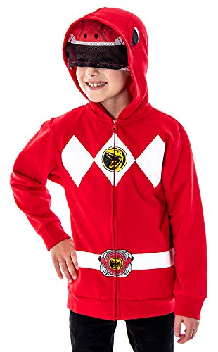 The Power Rangers Boys Red Ranger Tyrannosaurus Mesh Face Covering Full-Zip Costume Hoodie (XS)