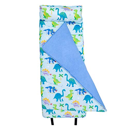 Wildkin Original Nap Mat with Reusable Pillow for Boys & Girls, Perfect for Elementary Daycare Sleepovers, Features Hook & Loop Fastener, Cotton Blend Materials Nap Mat for Kids (Dinosaur Land)