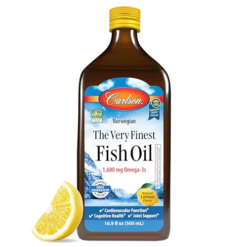 Carlson - The Very Finest Fish Oil, 1600 mg Omega-3s, Liquid Supplement, Norwegian, Wild-Caught, Sustainably Sourced , Lemon, 16.9 Fl Oz