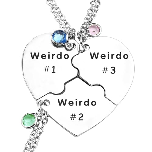 ZNTU Weirdo 1 Weirdo 2 Weirdo 3 Necklace Heart Bff Necklace for 3 Best Friend Necklaces Sister Friendship Jewelry
