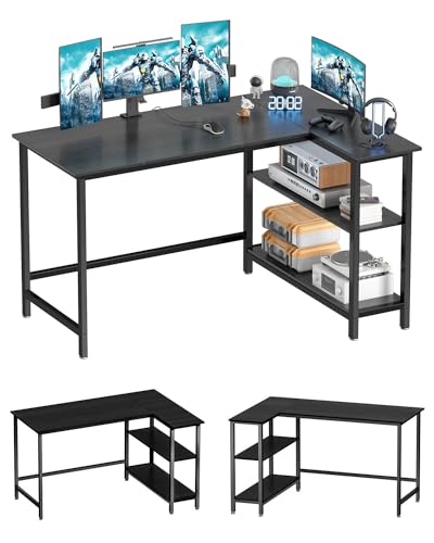 WOODYNLUX L Shaped Desk - 39' Home Office Computer Desk with Shelf, Gaming Desk Corner Table for Work, Writing and Study, Space-Saving, Black