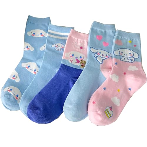 MiiTata Cute Socks Anime Socks 5pairs/set Women Girls Socks (Cotton, cinna-long socks)