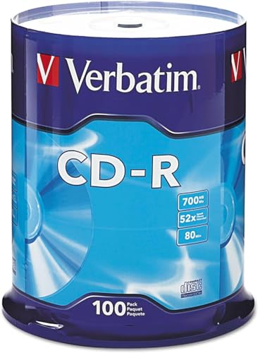 Verbatim CD-R Blank Discs 700MB 80 Minutes 52X Recordable Disc for Data and Music - 100pk Spindle Frustration Free Packaging,Blue