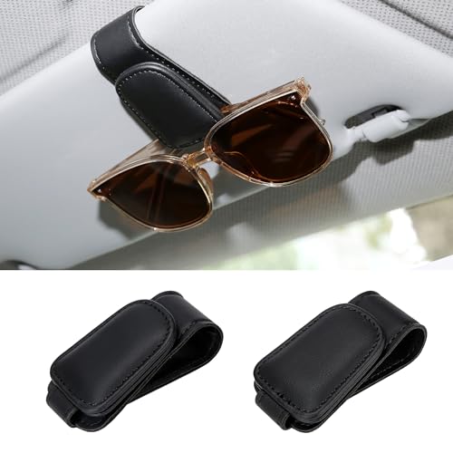 Sunglasses Holders for Car Sun Visor, 2pack Magnetic Leather Glasses Eyeglass Hanger Clip for Car, Visor Sunglasses Holder Clip Car Accessories for Truck