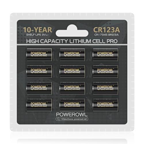 POWEROWL CR123A 3V Lithium Battery 12 Count, High Capacity 123A 123 C123 Batteries, Long-Lasting Power