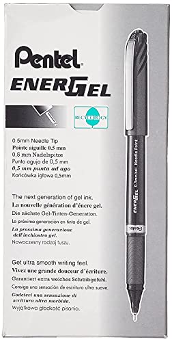 Pentel EnerGel NV Gel Ink Pen, (0.5mm), Fine Point Capped, Needle Tip, Black Ink, Box of 12 (BLN25-A)