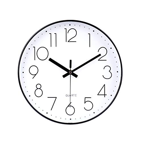 jomparis 12 Inch Modern Wall Clock Silent Non Ticking Battery Operated Quartz Decorative Round Wall Clock for Office Classroom School (Black)