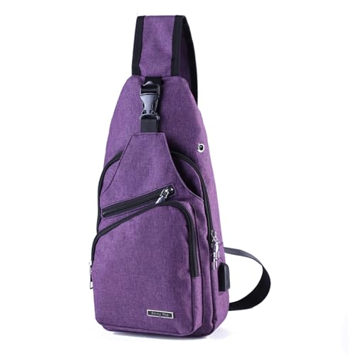 Seoky Rop Men Women Sling Backpack Anti Theft Crossbody Shoulder Chest Bag with USB Charging Port Purple