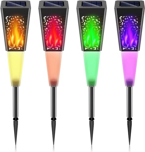 HEMOPLT Solar Pathway Lights,4 Pack Solar Outdoor Lights, Multicolor Solar Garden Llights, IP 67 Waterproof Landscape Lighting for Walkway, Yard, Lawn, Landscape, Driveway