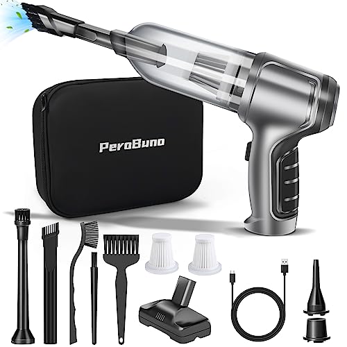 PeroBuno Mini Vacuum Cleaner for Car, 18000Pa Powerful, 3 in 1 Brushless Motor Wireless Handheld Vacuum, Portable Car Vacuum with High Power and TypeC- Compressed Air Duster- Keyboard Cleaner