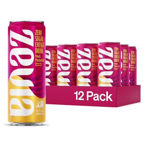 Zevia Zero Calorie Energy Drink, Peach Passionfruit, 12 Ounce Cans (Pack of 12)