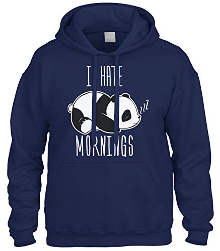 I Hate Mornings Panda Bear Cute Animal Sweatshirt Hoodie Hoody (Navy Blue, Medium)