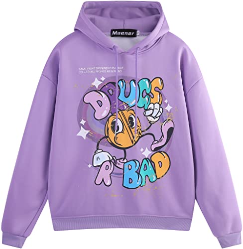 Maener Novelty Hoodie Drugs R Bad Cartoon Graphic Hooded Pullover for Men Women Unisex(Purple)