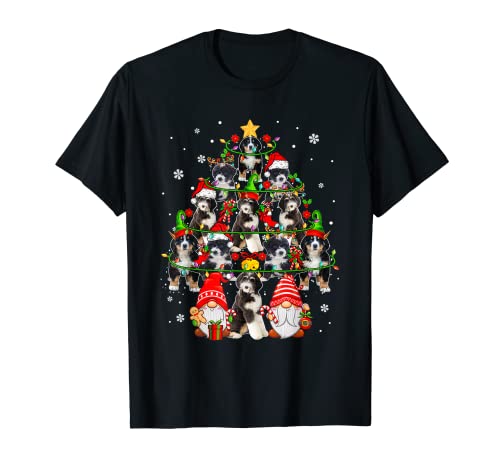 Group Santa Reindeer Elf Bernedoodles As Christmas Tree Dogs T-Shirt