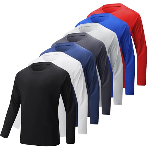 MLYENX 7 Pack Long Sleeve Shirts for Men Quick Dry Moisture Wicking Mens Long Sleeve Tee Shirts Workout T Shirts