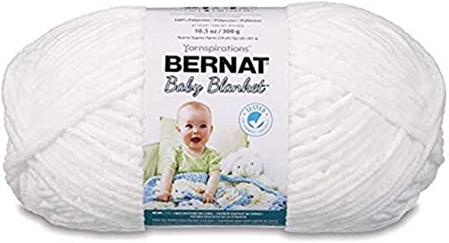 Bernat BABY BLANKET BB White Yarn - 1 Pack of 10.5oz/300g - Polyester - #6 Super Bulky - 220 Yards - Knitting/Crochet