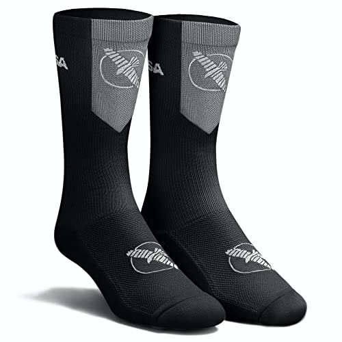 Hayabusa Men's Pro Boxing Socks, Athletic Socks (1 pair) - Black/Grey, 9-11