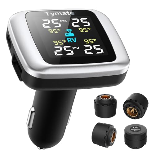 Tymate TM7 Tire Pressure Monitoring System, Wireless TPMS with 4 External Sensors & 6 Alarm Modes, Colorful Display, Real-time Tire Pressure Monitor System, Ideal for RV SUV MPV Truck Sedan (0-87 PSI)