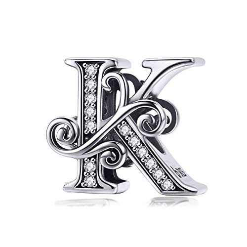 925 Sterling Silver Letter K Charms for Pandora Bracelets Alphabet Initial Beads Jewelry Gift for Women