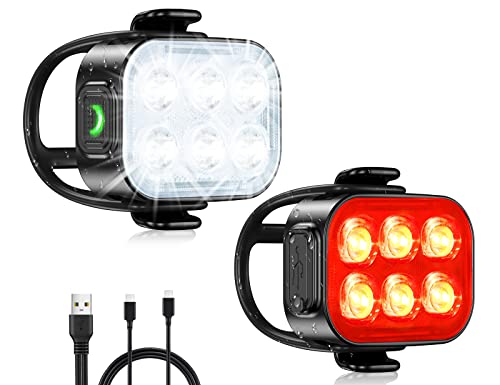 Zewdov Bike Lights for Night Riding, USB Rechargeable Bike Lights Front and Back, Waterproof IP65 Bicycle Light, 4+6 Modes Bike Headlight and Tail Light Set,1.5 Hrs Fast Charging, Easy to Install