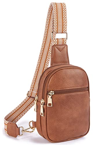 Telena Small Sling Bag for Women Vegan Leather Fashionable Fanny Pack Crossbody Bags for Women Chest Bag for Travel Brown