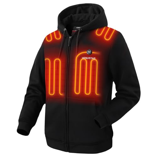 Venustas Heated Hoodie, Battery Pack 7.4V (Unisex), Heated Jacket for Women and Men Black