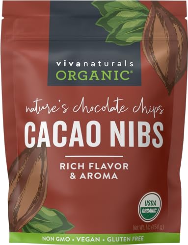 Viva Naturals Organic Cacao Nibs, 1 Lb - Certified Keto and Vegan Superfood, Perfect for Gluten Free Baking, Cacao Nib Smoothies and Healthy Snacks, Premium Criollo Beans, Non-GMO