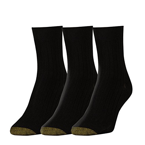 GOLDTOE Women's Non-Binding Salon Short Crew Socks, 3-Pairs, Black, Medium