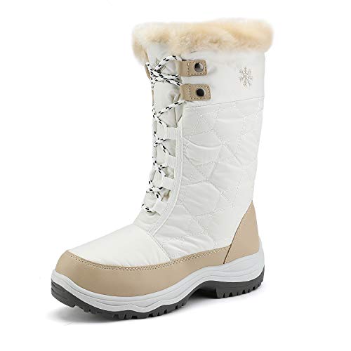 DREAM PAIRS Women's Goose Beige White Faux Fur Knee High Winter Snow Boots Size 12 M US