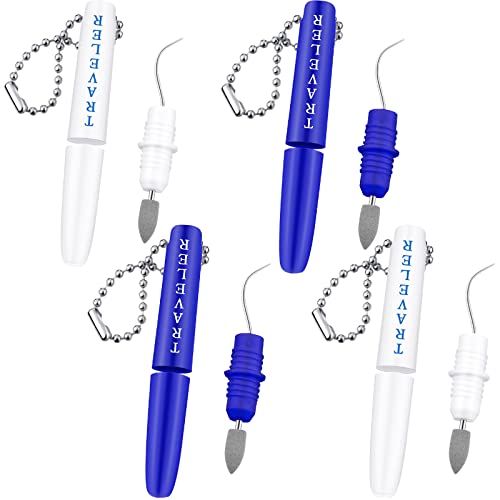 4 Pieces Travel Dental Tooth Picks Mini Metal Toothpick Holder Reusable Portable Toothpick Holder Pocket Tooth Dental Tool Set Remove Plaque Toothpicks for Teeth Cleaning with Keychain