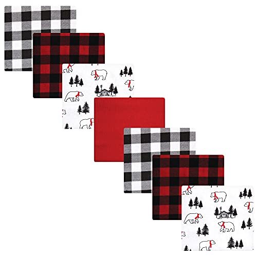 Hudson Baby Unisex Baby Cotton Flannel Receiving Blankets Bundle, Buffalo Plaid Bear, One Size