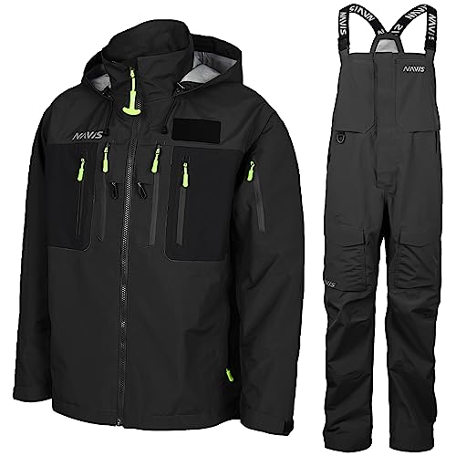 NAVIS MARINE Bass Fishing PRO Jacket Dry Waders Bibs Pants Overalls Waterproof 3 Layer Hard Shell G4-91 (Carbon, XX-Large)