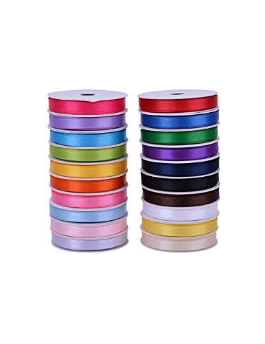 Ribest 1/4 Inch Solid Double Face Satin Ribbon Set for Gift Wrapping Hair Bows Craft Sewing-100 Yards (5 Yards*20 Colors)