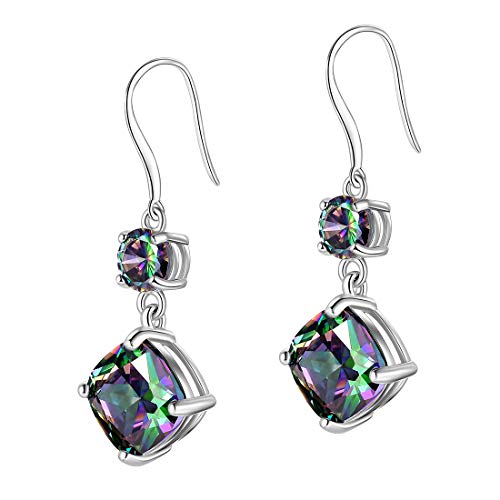 Mystic Fire Topaz Sterling Silver Dangle Earrings for Women - Crystal Rainbow Drop Earrings Christmas Gift SE0025W