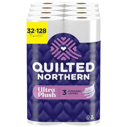 Quilted Northern Ultra Plush Toilet Paper, 32 Mega Rolls = 128 Regular Rolls, 3X Thicker*, 3 Ply Soft Toilet Tissue (Packaging May Vary)