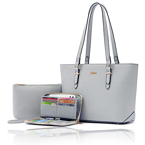 Purses And Wallets Set For Women Work Tote Handbags Shoulder Bag Top Handle Totes Purse With Matching Wallet Grey Large
