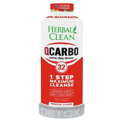 Herbal Clean QCarbo32 Same-Day Premium Detox Drink, Tropical Flavor, 32 Fl Oz