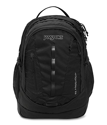 JanSport Odyssey Laptop Backpack for 15” Computer or 3L Hydration System, Black - Large Bookbag Adults with Tuck-Away Hip Belt, 2 Main Compartments - Premium College Essentials