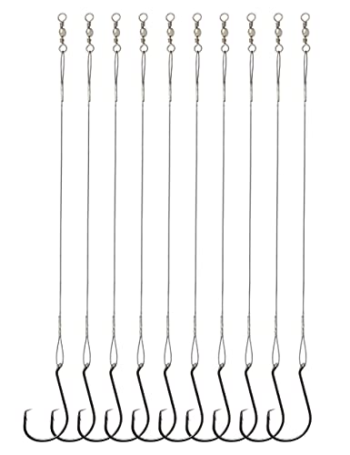 Beoccudo Circle Hooks Rigs Saltwater Steel Leader Wire, 25pcs Heavy Duty Circle Hook with Leader Wire Bass Catfish Fishing Lure Rig