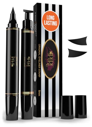 LA PURE Waterproof Liquid Eyeliner Wing Stamp Eyeliner Tool 2x Cat Eye Winged Eyeliner Stamp & Fine Tipped Pen Eyeliner Smudge Proof Black Eye Liner Wing Tool - Black 8mm