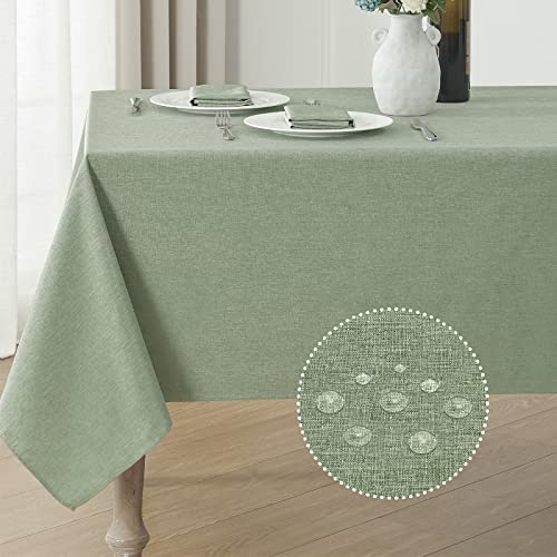 Veblandy Rectangle Tablecloth Linen Textured Waterproof & Stain Resistant Table Cloth Wrinkle Free Decorative Fabric Farmhouse Table Cover for Dining/Party/Buffet/Wedding, 52 x 70 Inch, Sage Green