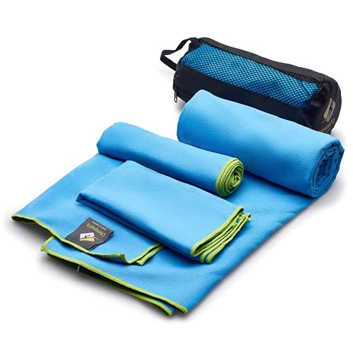 OlimpiaFit Quick Dry Towel - 3 Size Pack of Lightweight Microfiber Travel Towels w/Bag - Fast Drying Towel Set for Camping, Beach, Gym, Backpacking, Sports, Yoga & Swim Use﻿