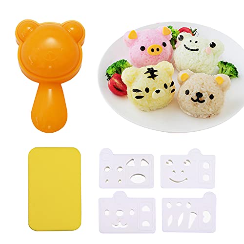 Rice Ball Mold for Kids Cute Animal Sushi Mold Rice Shaper Onigiri Mold Bento Accessories DIY Kitchen Tools with Nori Seaweed Punch Cutter