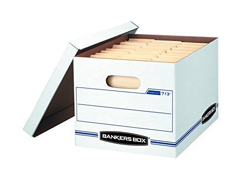 Bankers Box 12 Pack STOR/FILE Basic Duty File Storage Boxes, Standard Assembly, Lift-off Lid, Letter/Legal, White/Blue