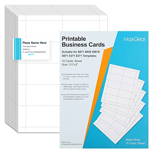 MaxGear Business Cards 200 Printable Business Cards, Business Card Paper Compatible with Laser & Inkjet Printer, Double-sided Printing, Heavyweight, Matte White Paper, 10 Cards/Sheet, 3.5' x 2' (8871)