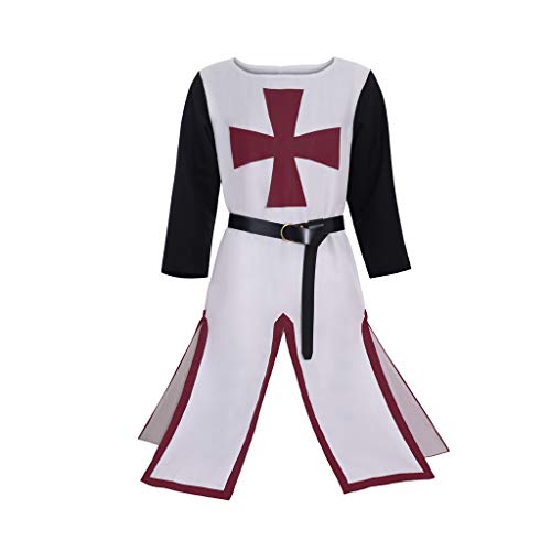 CosplayDiy Men's Medieval Crusader Knight Templar Surcoat Cloak Renaissance Warrior Cosplay Costume Robe with Belt (XL, Wine Red)